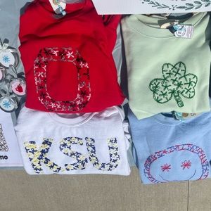 Hand embroidered crew necks and t-shirts!!